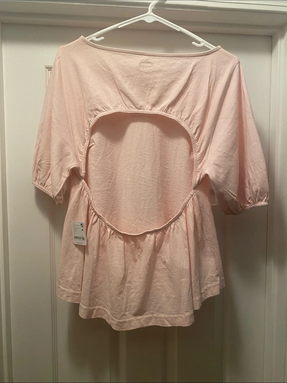 Dottie Top Free People Free-est Collection NWT Primrose Pink Puff Sleeve Cutout
